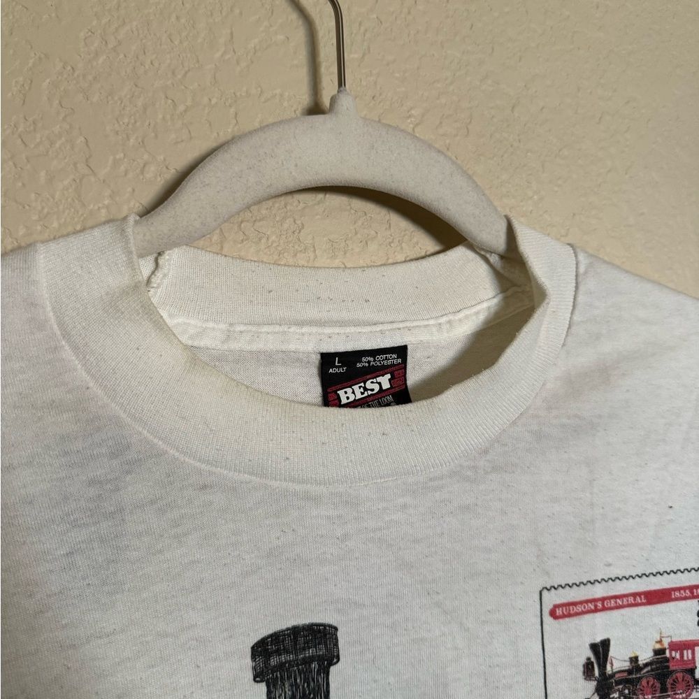 Vintage 1993‎ Post Stamp Train Evolution Graphic Tee Shirt Sz Large - Picture 5 of 7